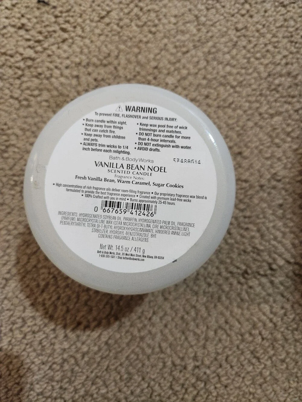 Bath & Body Works Vanilla Bean Noel Candle 3 Wick - Green & White